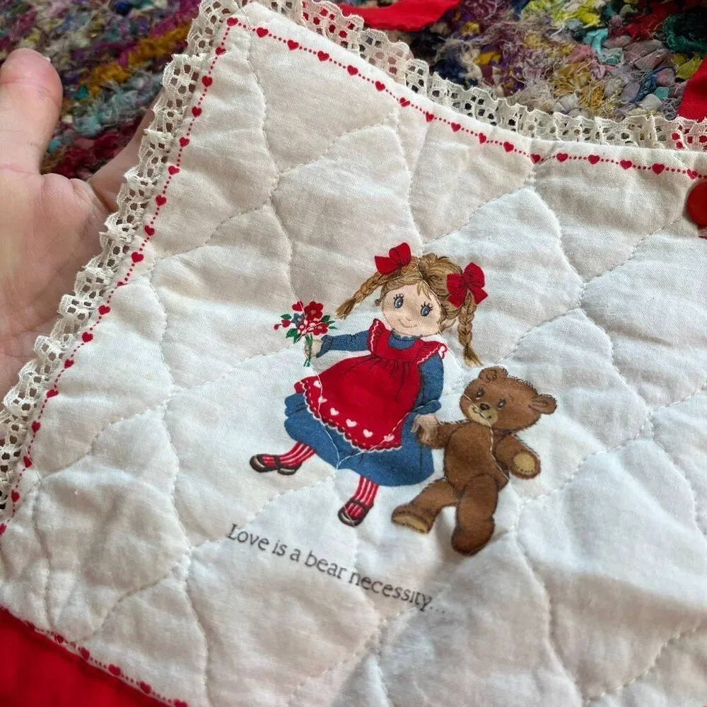 VTG 70s Handmade Kids Apron Cranston VIP Love Is A Bear Necessity